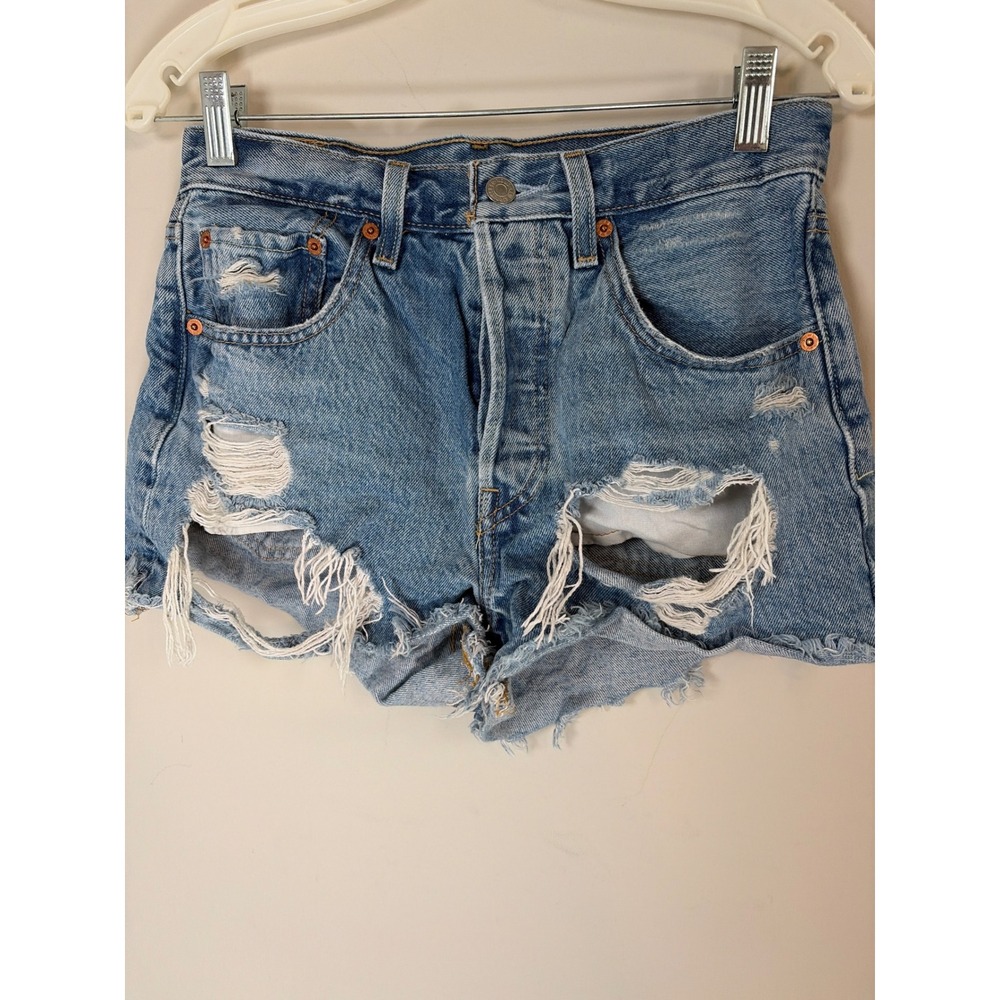 Levis Premium 501 Original Cutoff Shorts Light Wash Distressed Denim W26